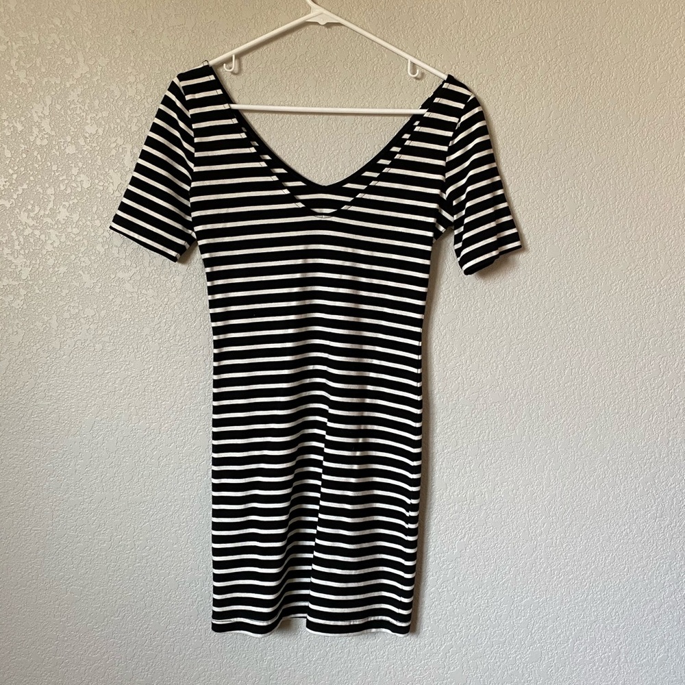 Black and white striped bodycon dress